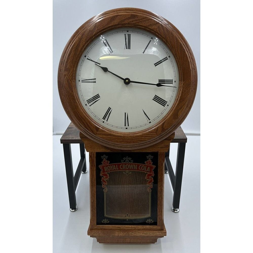 Vintage Royal Crown Cola Wood and Glass Wall Pendulum Clock Wisconsin Clock Co